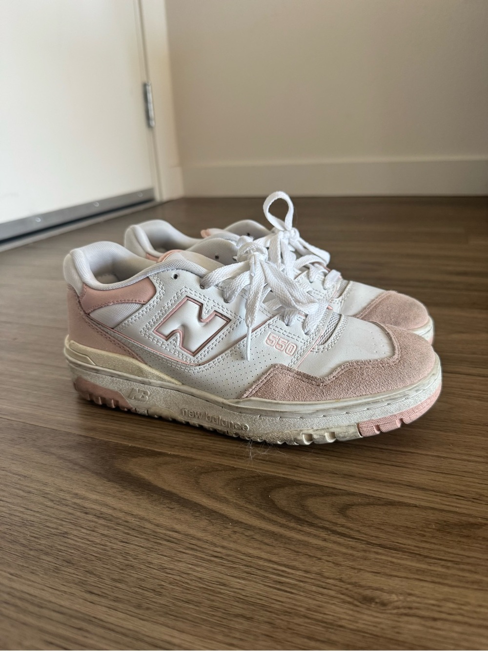 New Balance Womens' 550 Pink and White Casual Sneakers